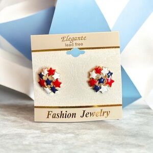Red White Blue Star Cluster Stud Earrings